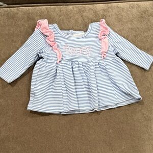 Penny Embroidered Striped Blue and Pink Ruffle Baby Top
